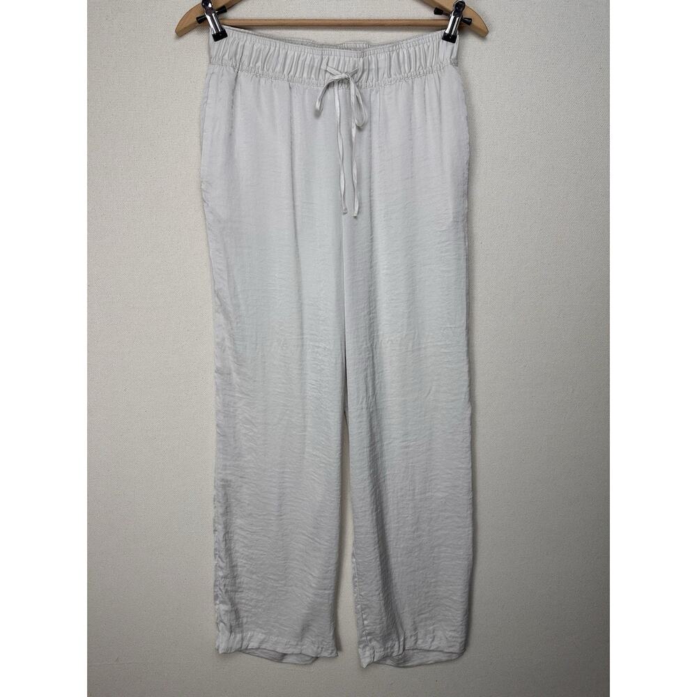 H&M Women's Ivory Cream Drawstring Pants Sz M 100% Polyester Loose Fit Elastic‎